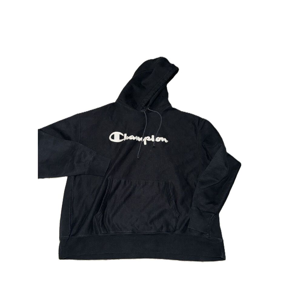 Champion Mens 3XL Black Reverse Weave Script Logo Pullover Fleece Hoodie